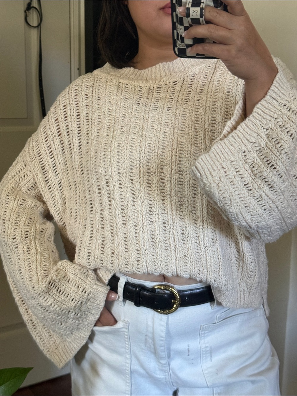 Natural Life Cream Oversized Knit Wide Sleeve Boho Dolman Sweater. L/XL